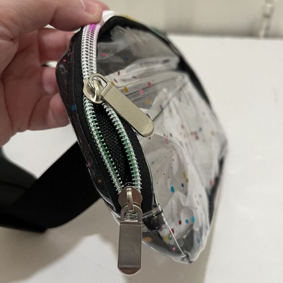 Clear Fanny Pack Belt Bag Stadium Approved Unisex Glitter Clear Black Adjustable - Picture 2 of 7